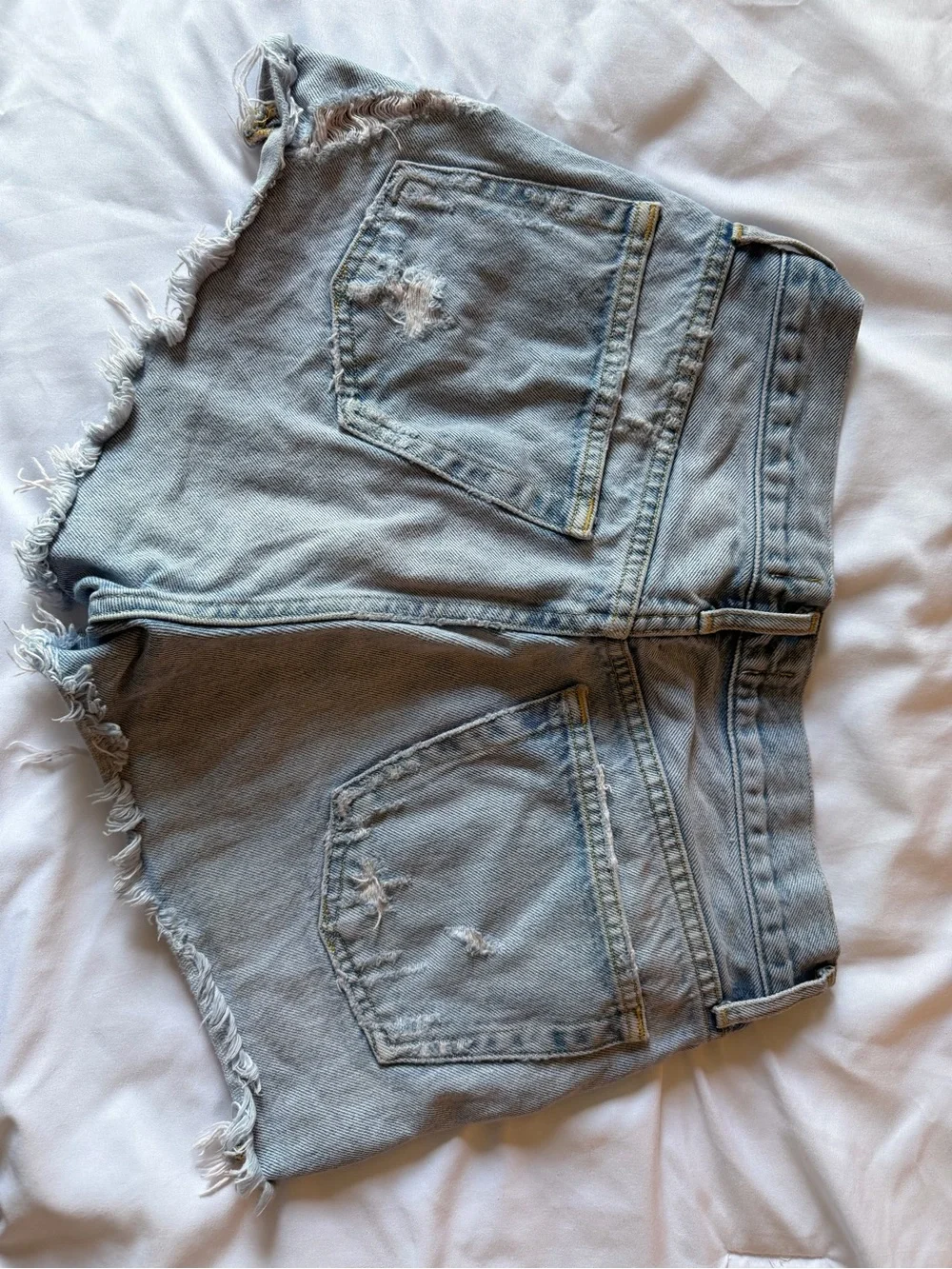 Agolde Light Wash Distressed High-Rise Denim Shorts